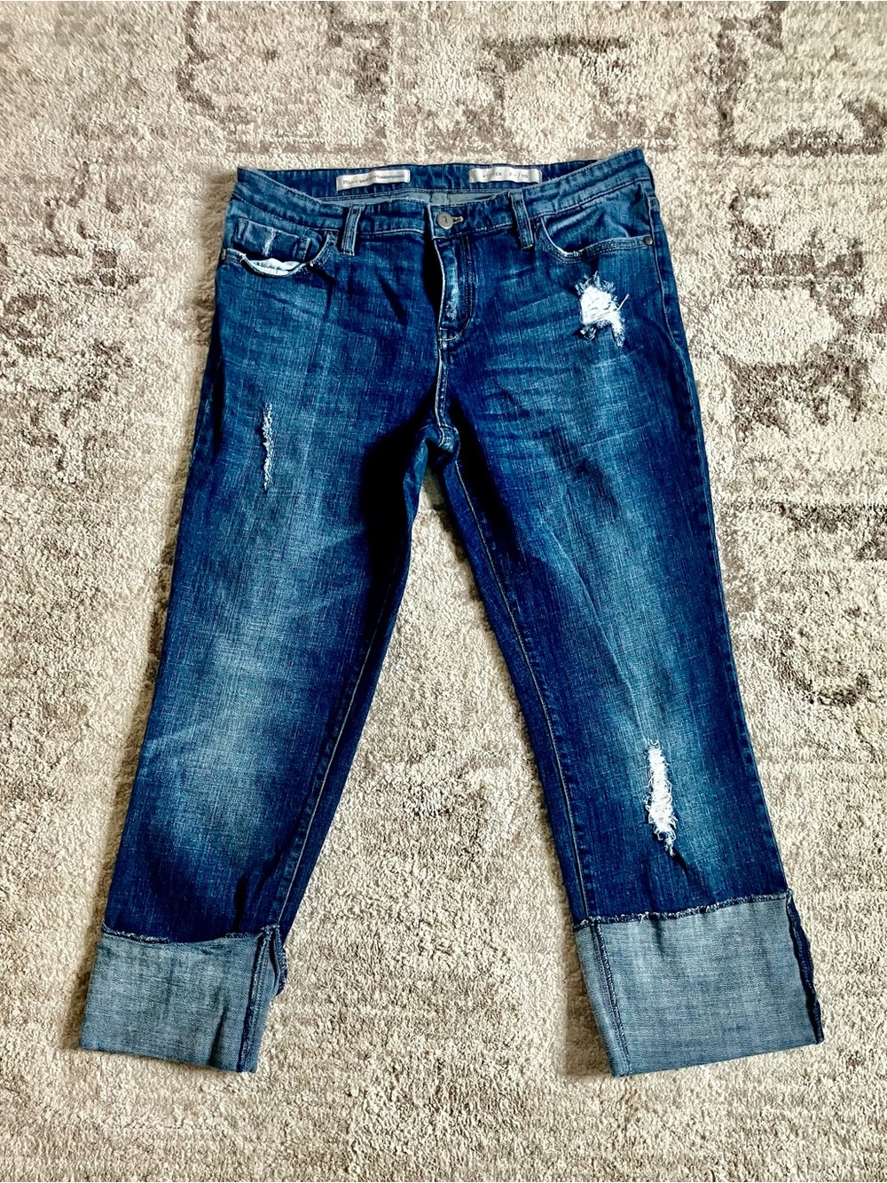 Pilcro and the Letterpress Dark Blue Distressed Cuffed Boyfriend Jeans